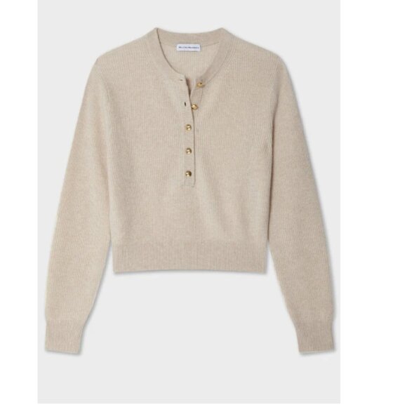 NWT White + Warren Cashmere Ribbed Henley Sweater  Rose Gold - Picture 2 of 5